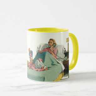 Taza Antigua familia sirviendo a mamá desayuno en cama