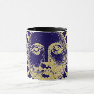 Taza Antiguo Vintage Gold Blue Sun Face