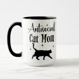 Taza Antisocial Cat Mom Black Cat Stars Funny Sarcastic