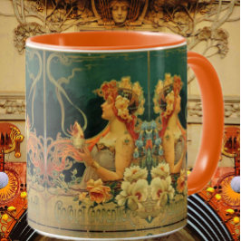Taza Anuncio de chocolate caliente de Art Nouveau verde