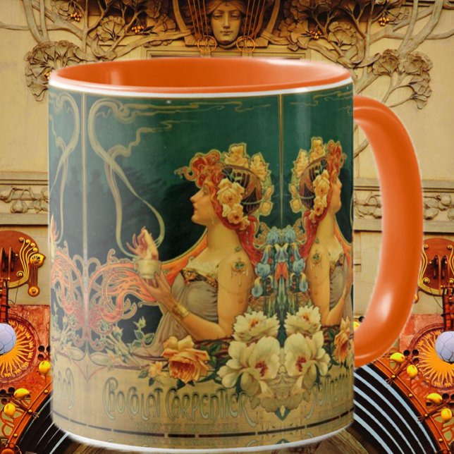 Taza Anuncio de chocolate caliente de Art Nouveau verde (Subido por el creador)