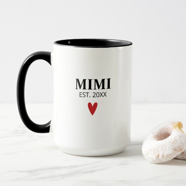 Taza Anuncio de nacimiento de abuela blanca negra (Con donut)