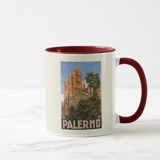 Taza anuncio italiano del viaje de Palermo Sicilia del
