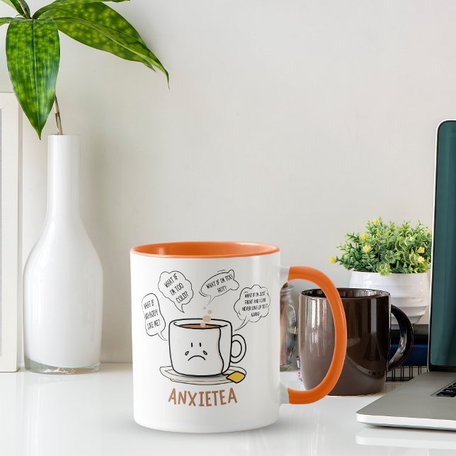Taza ANXIETEA Coffee Mug - Diseño Personalizado Gracios (ANXIETEA Coffee Mug - 15 Oz Funny Cartoon Design | Glossy Ceramic Mug with Colored Accents)