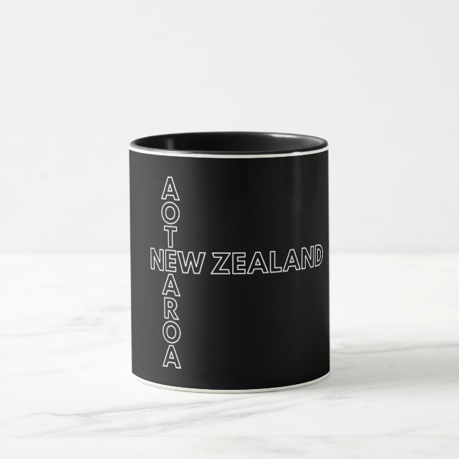 Taza Aotearoa Nueva Zelanda, Patrón NZ blanco y negro  (Centro)