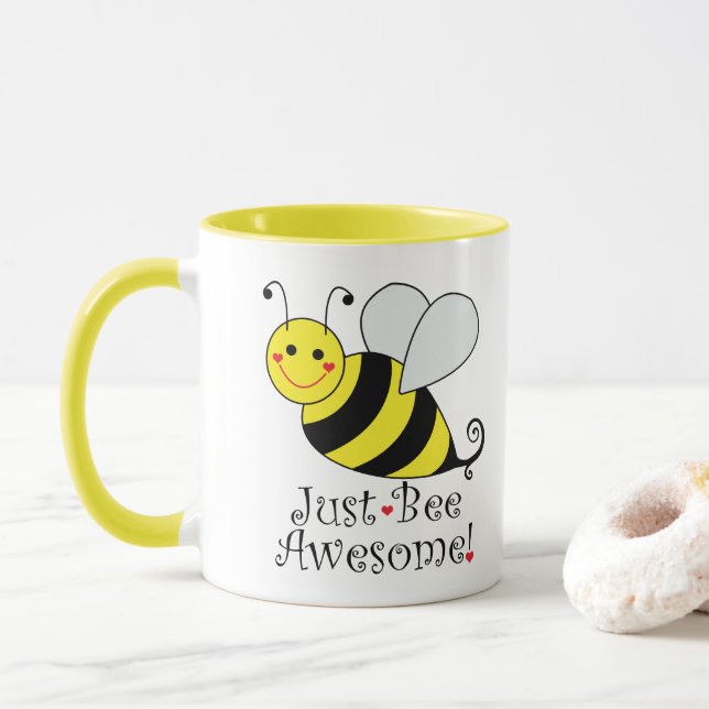 Taza Apenas el amarillo lindo impresionante de la abeja (Con donut)