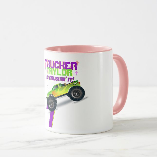 Taza Aplastándolo MONSTRUO CAMIÓN DE PINK NOMBRE DE LA  (Anverso derecho)