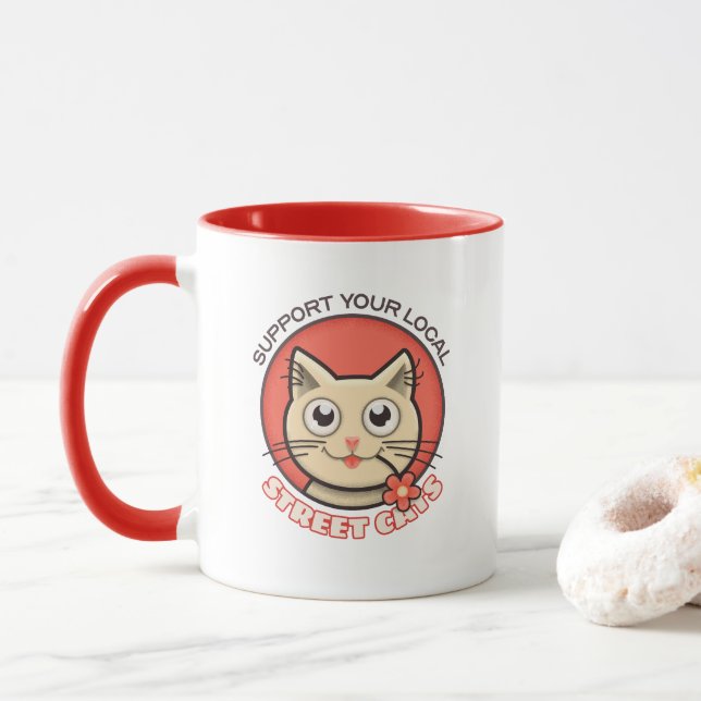 Taza Apoye sus gatos callejeros locales (Con donut)