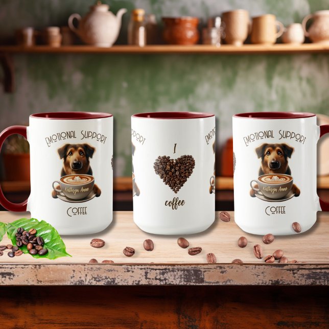 Taza Apoyo emocional Café Cute Perro Salud Mental (Coffee Lovers Mug: Emotional Support Coffee Cute Dog with "I Love Coffee" saying)