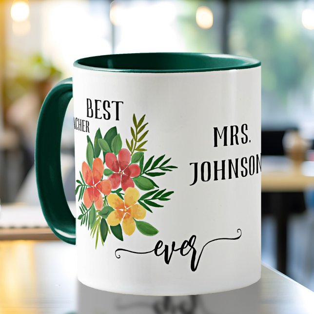Taza Apreciación personalizada del profesor de diseño f (Elegant teacher appreciation mug featuring a watercolor painting of flowers)