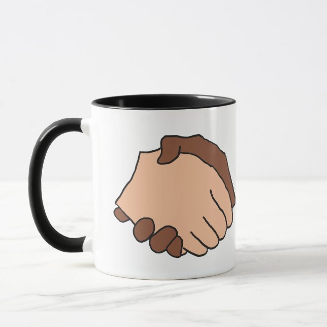 Taza Apretón de manos blanco y negro contra el racismo (Izquierda)