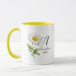 Taza April Birth Flower – Daisy Monogram Design