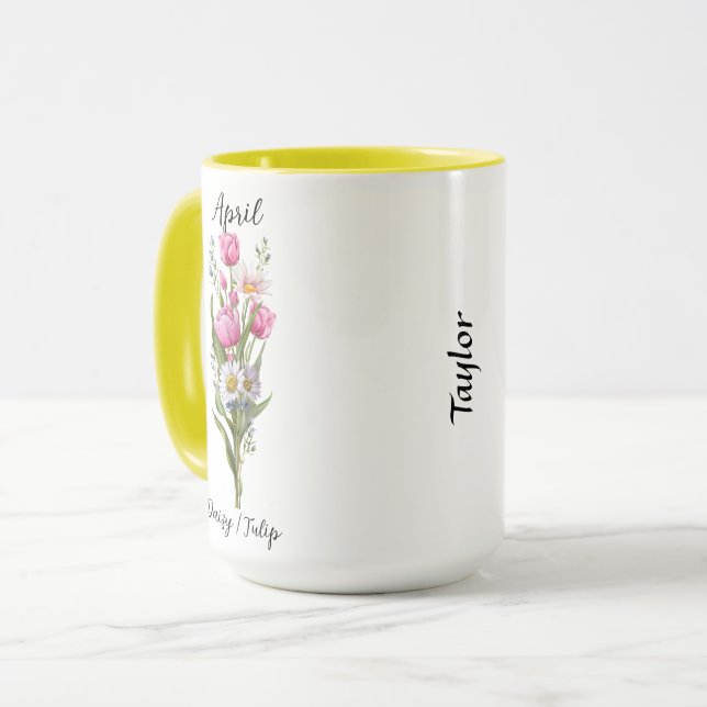 Taza April Birth Flower Daisy y Tulip (Anverso izquierdo)