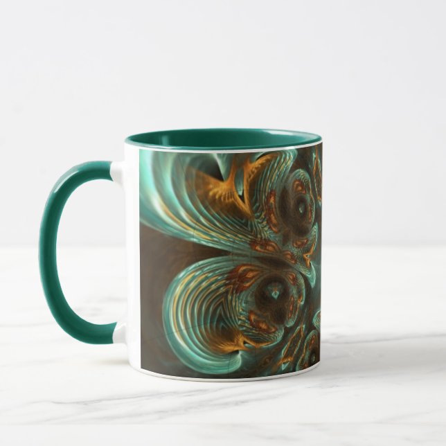 Taza Aqua Green & Gold & Spiral Fractal Art (Izquierda)