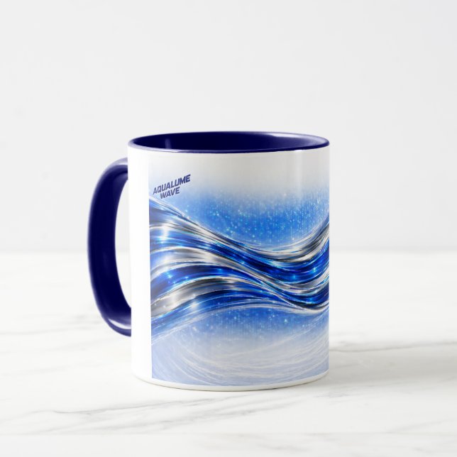 Taza Aqualume Flow  – Blue Silver Wave Energy Mug (Anverso izquierdo)