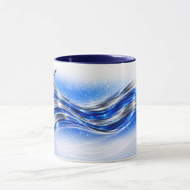 Taza Aqualume Flow  – Blue Silver Wave Energy Mug (Centro)