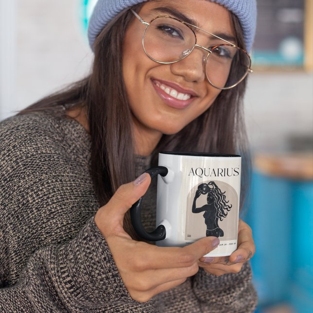 Taza Aquarius Feminine Zodiac Diseño Negro/ Marrón 15oz (Subido por el creador)