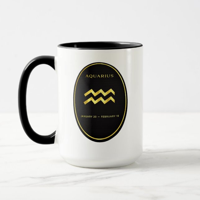 Taza Aquarius Zodiac Gold Oval Emblem Mug | Luxury Astr (Izquierda)