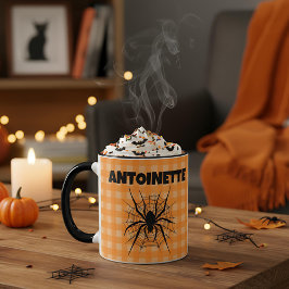 Taza Araña de Halloween en Cuadros de Cuadros de Naranj