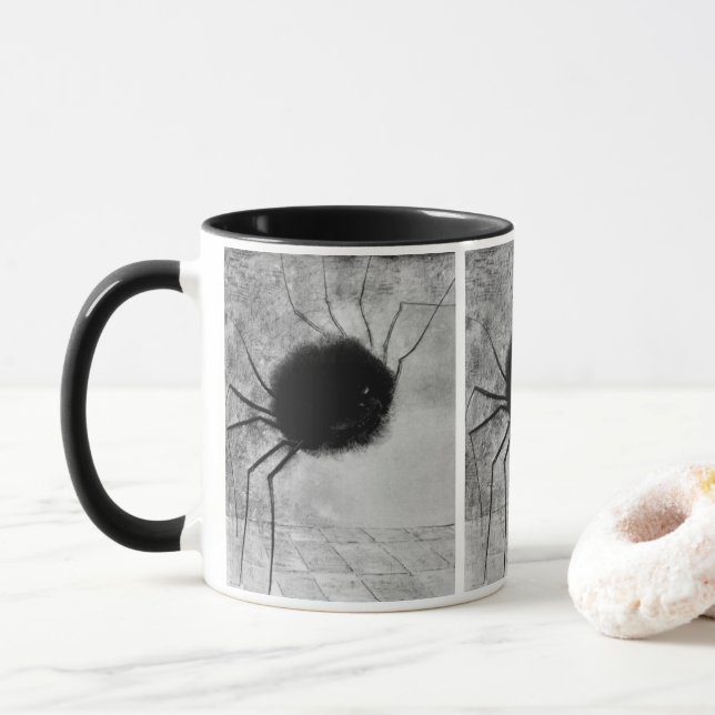 Taza Araña sonriente de Odilon Redon, Halloween vintage (Con donut)