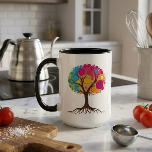 Taza Árbol abstracto con raíces y hojas coloridas.
