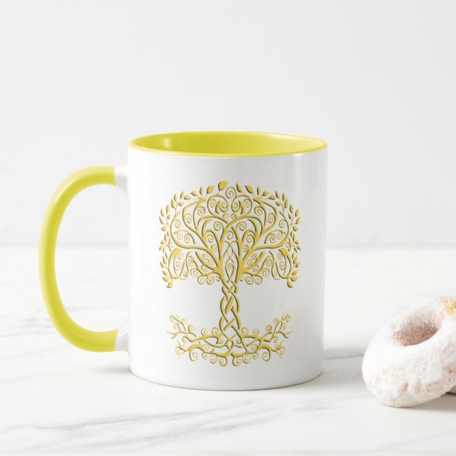 Taza Árbol Celta Amarillo De La Vida (Con donut)