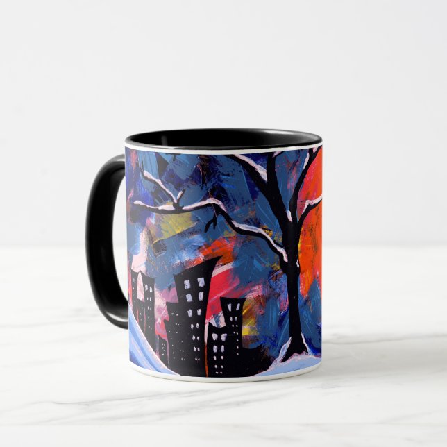 Taza Arbol de invierno y luces de la ciudad obra de art (Anverso izquierdo)