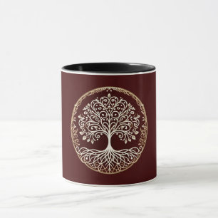 Taza Árbol de la Vida Rústico Rojo Oscuro Celta