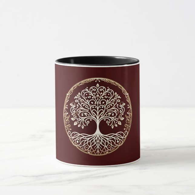Taza Árbol de la Vida Rústico Rojo Oscuro Celta (Centro)