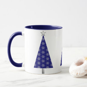 Taza Árbol de Navidad Azul oscuro y Plata con copos de
