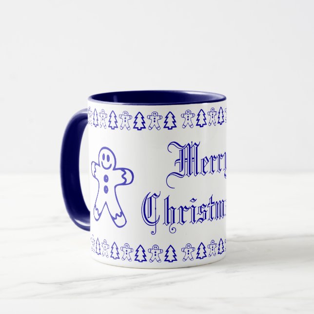 Taza Árbol de navidad azul y blanco de pan de jengibre (Anverso izquierdo)