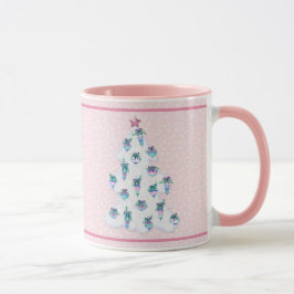 Taza Árbol de Navidad blanco con ornamentos de color de
