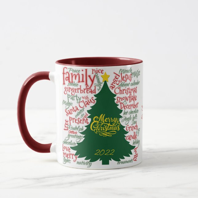 Taza Árbol de Navidad con palabras Navidades y copos de (Izquierda)
