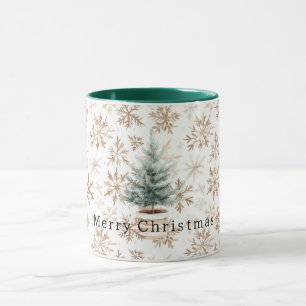 Taza Árbol de Navidad Copos de Nieve Blanco Crema