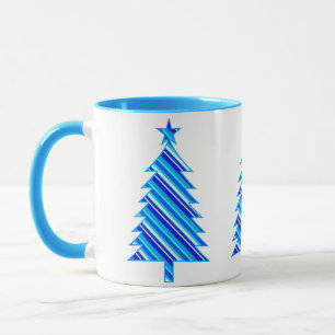 Taza Árbol de Navidad de franjas azules y turquesas