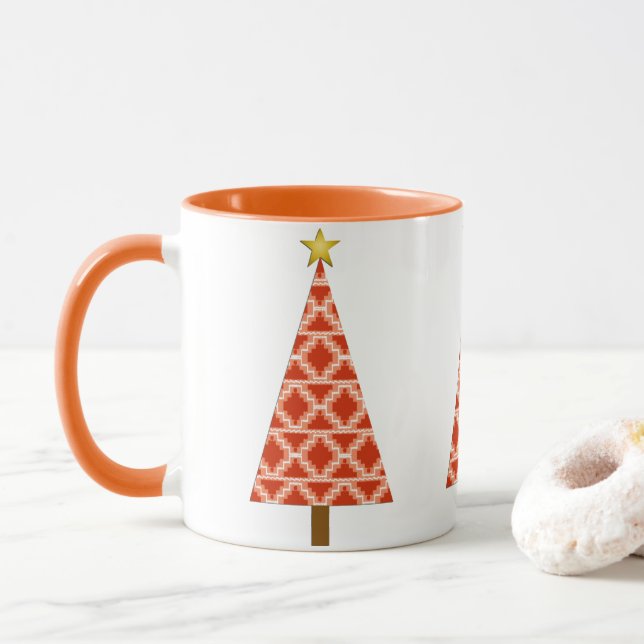 Taza Árbol de Navidad del patrón sudoeste del naranja (Con donut)