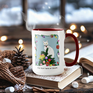 Taza Árbol de Navidad Divertido y Festivo Gato Blanco D