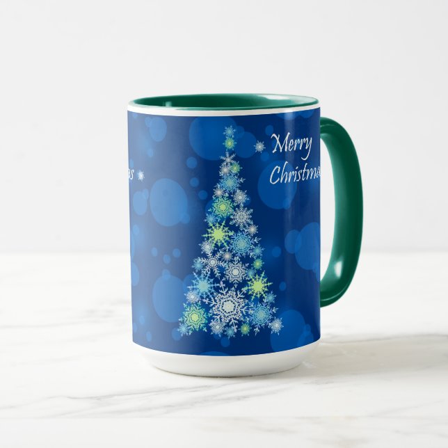 Taza Árbol de Navidad hecho de copos de nieve. (Anverso derecho)
