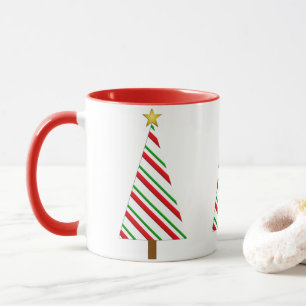 Taza Árbol de Navidad moderno de franjas rojas y verdes