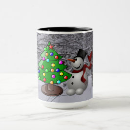 Taza Árbol de Navidad, muñeco de nieve, música combinad