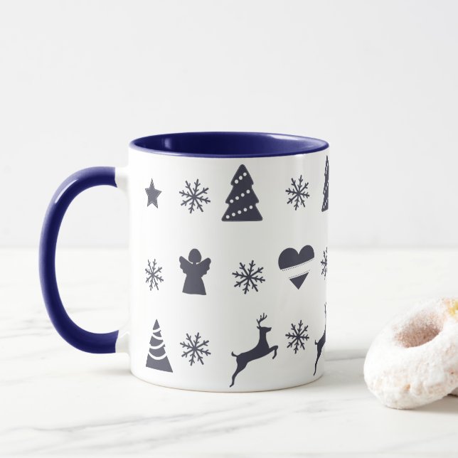 Taza Árbol de Navidad, renos, ángeles y nieve (Con donut)