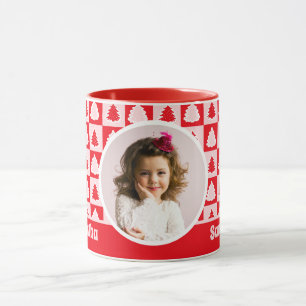 Taza Árbol de Navidad Retro Rojo Tartan Plaid Kids Phot