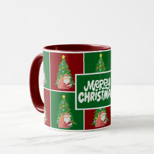 Taza árbol de Navidad   Santa   verde rojo