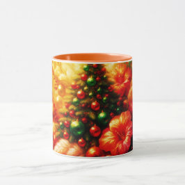 Taza Árbol de Navidad y Flores en Café Personalizado