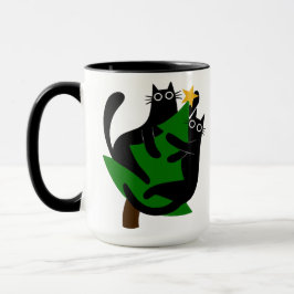 Taza Árbol de Navidad y gatos, humorística huevo o caca