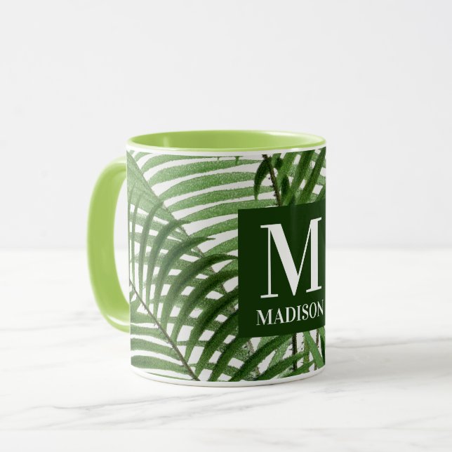 Taza Árbol de palmas de vegetación tropical monogramado (Anverso izquierdo)