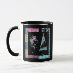 Taza Árbol de patchwork adorable formas abstractas negr