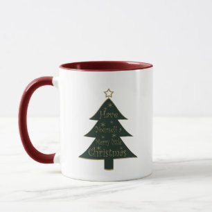 Taza Árbol de pino adornado con Feliz Navidad