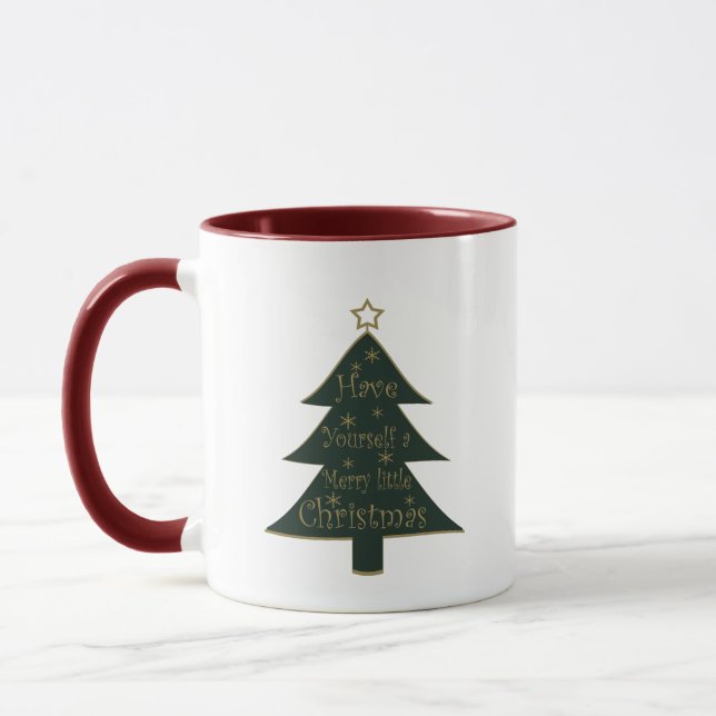 Taza Árbol de pino adornado con Feliz Navidad (Izquierda)