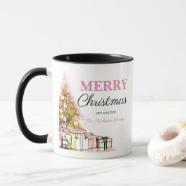 Taza Árbol de vacaciones rosa lindo Feliz fiesta navide